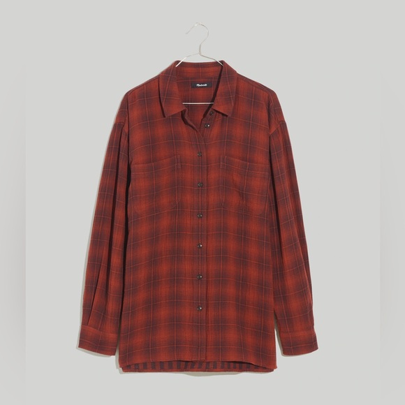 Madewell Oversized Flannel Button Down Shirt in Burnished Mahogany - Picture 5 of 7